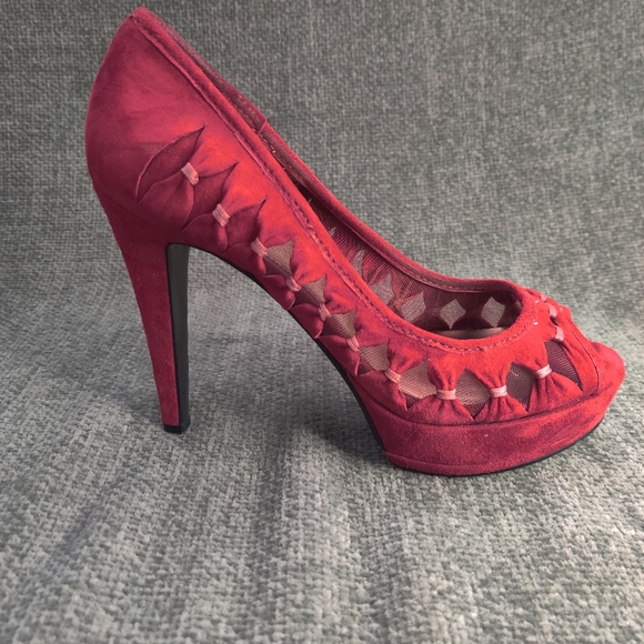 Nine West Red Suede Open Toe Pumps - Picture 9 of 12